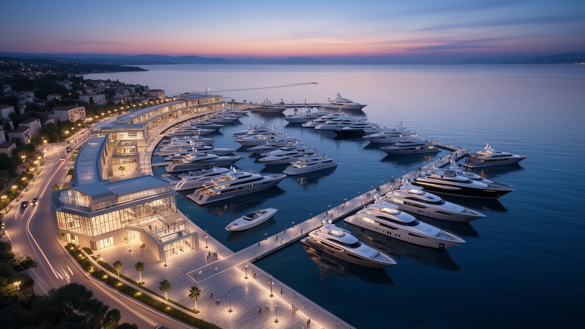 Superyacht marina at blue hour